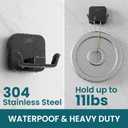 TAILI Patented Strong Suction Cup Hook, 304 Stainless Steel Bathroom Suction Cup Holder for Towel, Loofah, Bathrobe, Damage-Free Hanging Shower Wall Hook, Double-Hook Widening Design, 2 Pack, Black