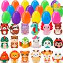 24 Pack Pre-Filled Easter Eggs with Cute Animal Squishy Toys, Colorful Plastic Eggs for Easter Egg Hunt, Party Favors, Easter Basket Stuffers for Kids