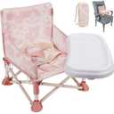 Tiny Marvels 3-in-1 Portable Baby Chair, Foldable Booster Seat with Removable Tray, Safety Harness & Carry Bag for Dining, Travel, Camping, Beach, 6M-3Y (Blush Bloom)