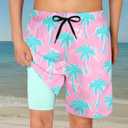 Cozople Boys Swim Trunks Compression Liner Swim Shorts Quick Dry Bathing Suit with Boxer Brief Swimwear 2-20T (Pink)