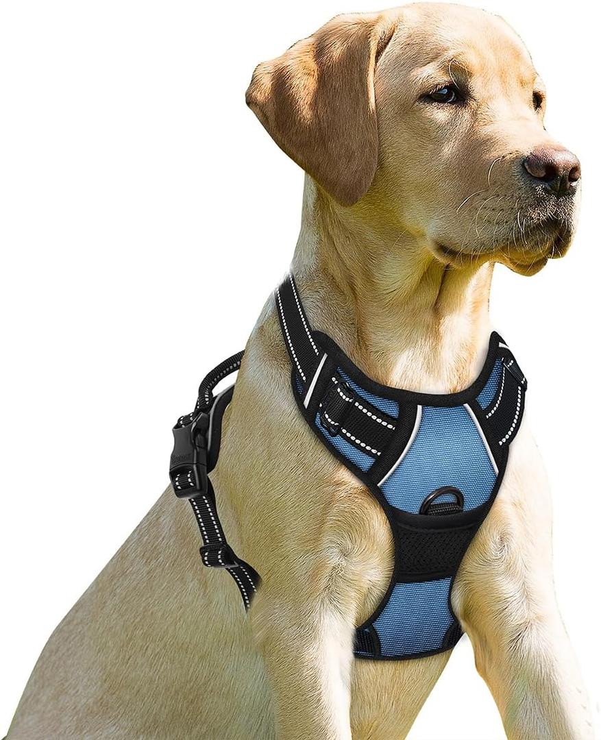 BARKBAY No Pull Dog Harness Front Clip Heavy Duty Reflective Easy Control Handle for Large Dog Walking (Navy,L)