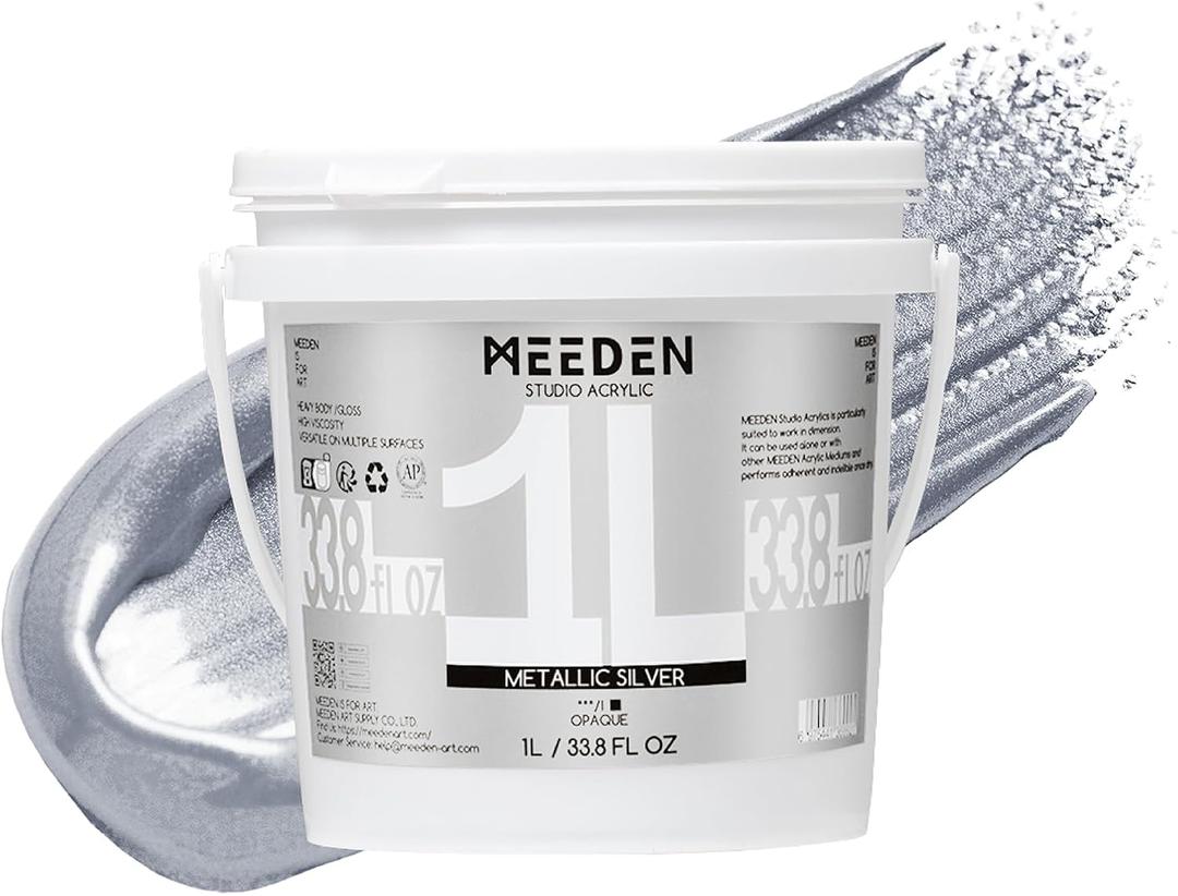 MEEDEN Metallic Silver Acrylic Paint: 1L /33.8oz Silver Acrylic Paint for Adluts Artists Hobbists Painting on Craft Home Dcor Projects Furniture, 33.8 Fl Oz