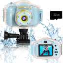Agoigo Kids Waterproof Camera - Children Underwater HD Video Digital Camcorder, Portable Travel Toy for Toddler - Ideal Christmas Birthday Gifts for Boys Girls Age 3-12 with 32GB Card (Blue)