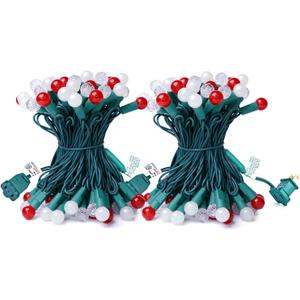 BOHON Christmas Lights 2 Pack 24FT 70 LED G15 Outdoor Christmas String Lights with Green Wire for Indoor Patio Xmas Tree Garland Decorations, Waterproof (Red and Warm White)