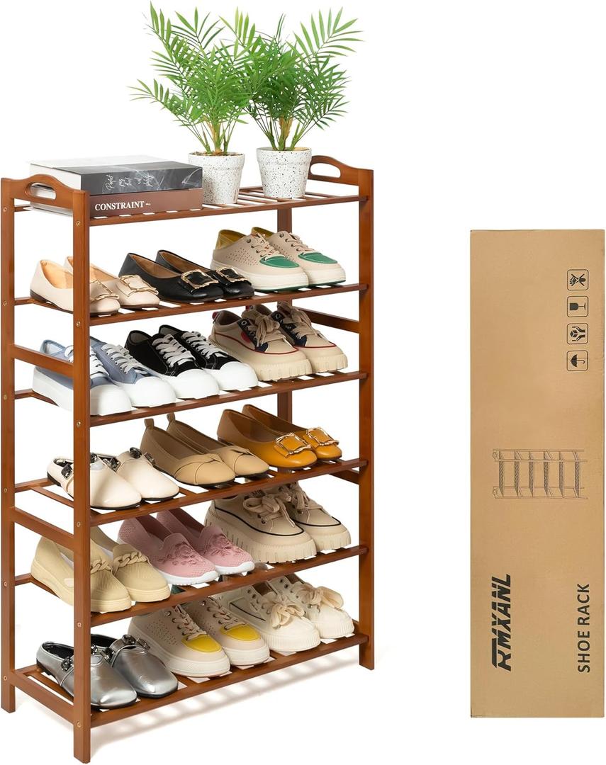 6 Tier Bamboo Shoe Rack, Free Standing Shoes Rack Shoe Shelf Shoe Organizer for Closet, Entryway, Bedroom, Living Room, Front Door, Studio, Bathroom