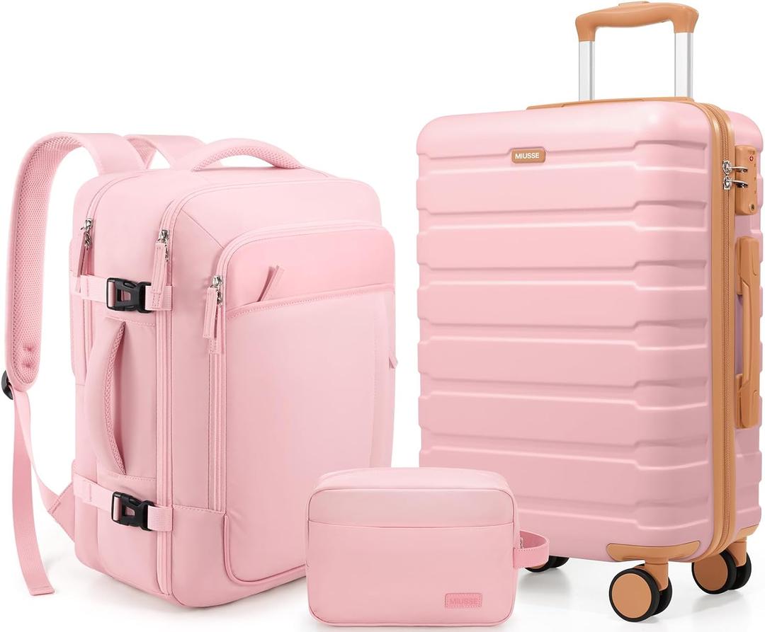 Luggage Sets 3 Piece, 20 Inch Hardshell Carry On Luggage 22x14x9 Airline Approved, Suitcase with TSA Locks & YKK Zippers, Carry On Suitcase with Wheels for Men & Women Travel