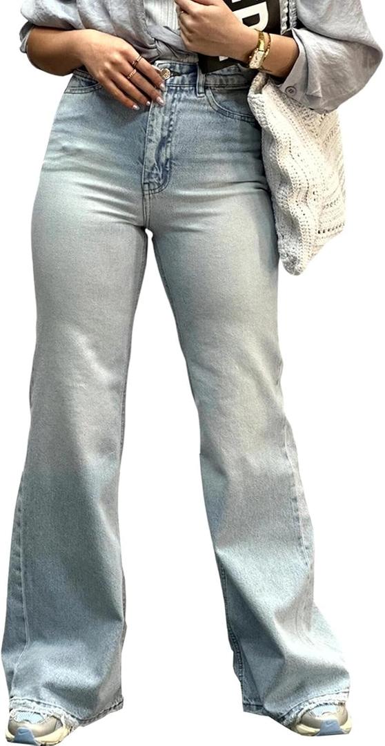 Women's Flare High Waisted Bell Bottom Wide Leg Jeans Stretch Classic Denim Pants L