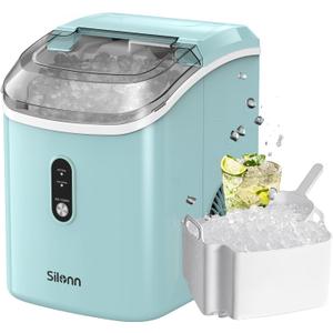 Nugget Ice Maker Countertop, Silonn Chewable Pellet Ice Machine with Self Cleaning Function, Pebble Portable Ice Maker with Ice Scoop for Home Kitchen Office, Green Nugget Ice Maker Countertop, Silonn Chewable Pellet Ice Machine with Self Cleaning Function, Pebble Portable Ice Maker with Ice Scoop for Home Kitchen Office, Green