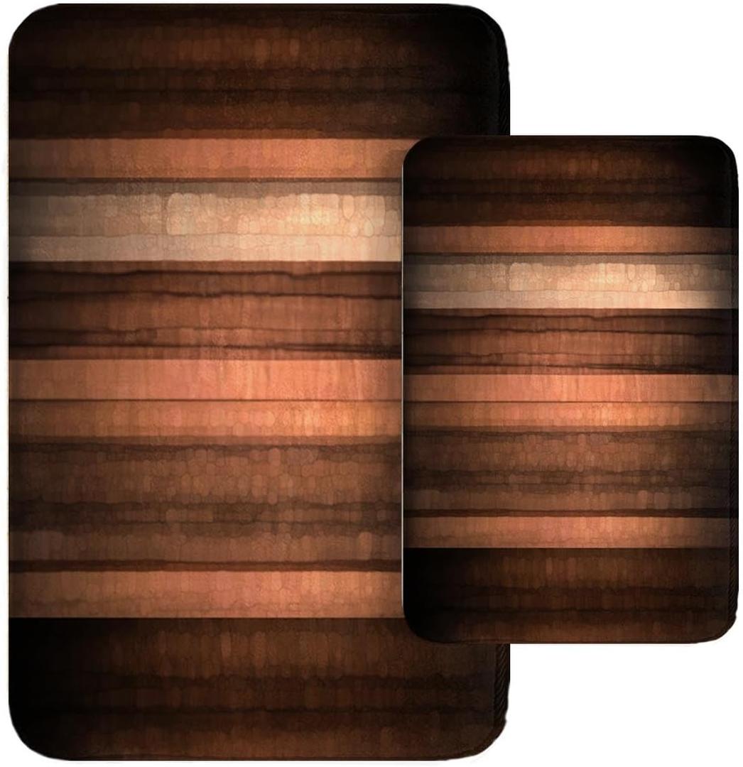 Britimes Orange Copper and White Bathroom Rug Mat Set of 2, Vintage Stripe Design Washable Cover Floor Rug Carpets Floor Bath Mat Bathroom Decorations 16x24 and 20x32 Inches