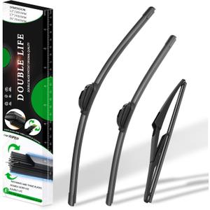 3 Wipers OEM Quality Premium All-Seasons Double Lifespan Wiper Blades Compatible with 2013-2023 Pathfinder 26"+17"+12" for Front and Rear Windshield