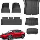 Floor Mats for Tesla Model 3 2024 2023 2022 2021,TPE All Weather Protection Floor Mats Set (6 Pieces),Custom Fit Cargo Liner Cargo Trunk Accessories,Heavy Duty Accessories,Black