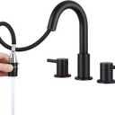 FGKQ Black Bathroom Faucet 3 Hole with Pull Down Sprayer 2 Modes, Pull Down Bathroom Sink Faucet with Pop Up Drain, 8 Inch Widespread Bathroom Faucet
