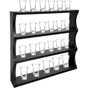 23 Shot Glasses Holder,Wood Shot Glass Display,Shot Glass Display Case,Wall-Mounted Shadow Box for Home and Bar Decor(Black)