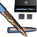 YUNCHUN Refillable Fountain Pen Fine Nib, Fancy Ink Pen with 10 Black & 10 Blue Ink Refills Cartridges, Cool Ink Pens for Writing, Business Metal, Best Gift Set for Men & Women, Blue