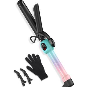 1 Inch Ceramic Curling Iron for Short Hair & Long Hair, Hair Curler with Temp Dial 280-450F for Classic Curls, Dual Voltage, Gradient Color