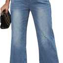 Genleck Wide Leg Cropped Jeans for Women Trendy High Waisted Crossover Boyfriend Jeans Mom Baggy Stretchy Denim (Blue, XS)