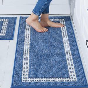 COSY HOMEER Kitchen Rugs Non-Slip 20x30/20x48 Inch Thick Polypropylene Standing Mat for Home Machine Washable, Blue