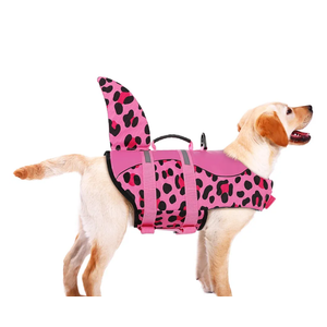 ASENKU Dog Life Jacket - Pet Safety Vest for Swimming & Boating, Shark Life Jacket with Floatation, Dog Lifesavers Swimsuits for Small Medium Large Dogs (Pink Leopard, XL)