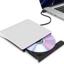 External CD/DVD Drive for Laptop, USB 3.0 Ultra-Slim Portable Burner Writer Compatible with Mac MacBook Pro/Air iMac Desktop Windows 7/8/10/XP/Vista (White)
