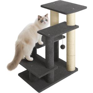 4-Step Pet Steps for Cats/Dogs, Cat Stairs with Sisal Scratching Post, Cat Steps for Older Cats with Enlarge Perch, Pet Stairs for High Bed and Couch, Gray