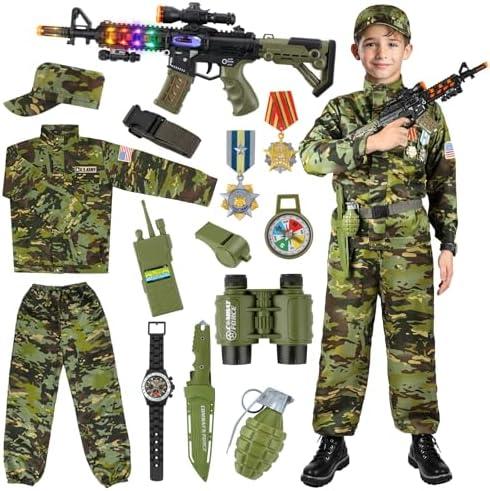 Metemot Kids Army Costume for Boys, Military Army Costume with Army Toys, Solider Boy Dress up, Halloween Costumes for Boys…3+