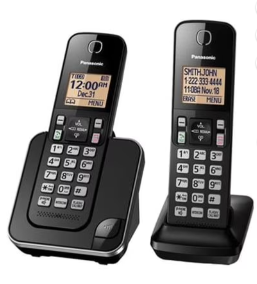 Panasonic Cordless Phone 2 Handsets System Expandable with Amber Backlit Display – KXTGC352B (Black)