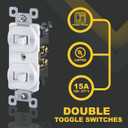 Faith White Double Light Switch (2-Pack) | Two Single-Pole Wall Light Switches in 1-Gang Fixture | 15-Amp Duplex Toggle Switches for Home Improvement | Grounding Screw & Matching Wall Plate Included