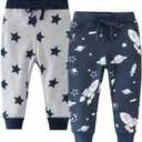 WAWLAUDP Boys Drawstring Elastic Pants Toddler Cotton Sweatpants Kid Dinosaur Active Jogger Pants with Pockets Multipack,Size 2Y