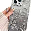 BITOBE Designed for iPhone 11 Pro Max, Cute 3D Butterfly Case Slim Plating Glitter Bling Luxury Cover for Women Girls Protective Camera Protection Bumper 6.7" Silver