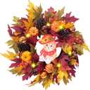 24" Fall Wreath with Pumpkins, Maple Leaves & Timer LED Lights  Autumn Front Door Wreath with Removable Cat Decor, Thanksgiving Harvest Decor for Indoor Outdoor