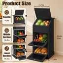 Potato Storage Bin, 3-Tier Potato and Onion Storage Bin with Lid, Wooden Bread Box for Fruit and Vegetable,Food Storage Containers for Kitchen Pantry (Black)