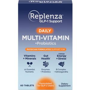 Replenza Daily GLP-1 Nutritional Support Supplement, Essential Vitamins and Minerals, Support for Gut Health, Stress and Cellular Energy 60 Tablets (EXP 06/30/28)