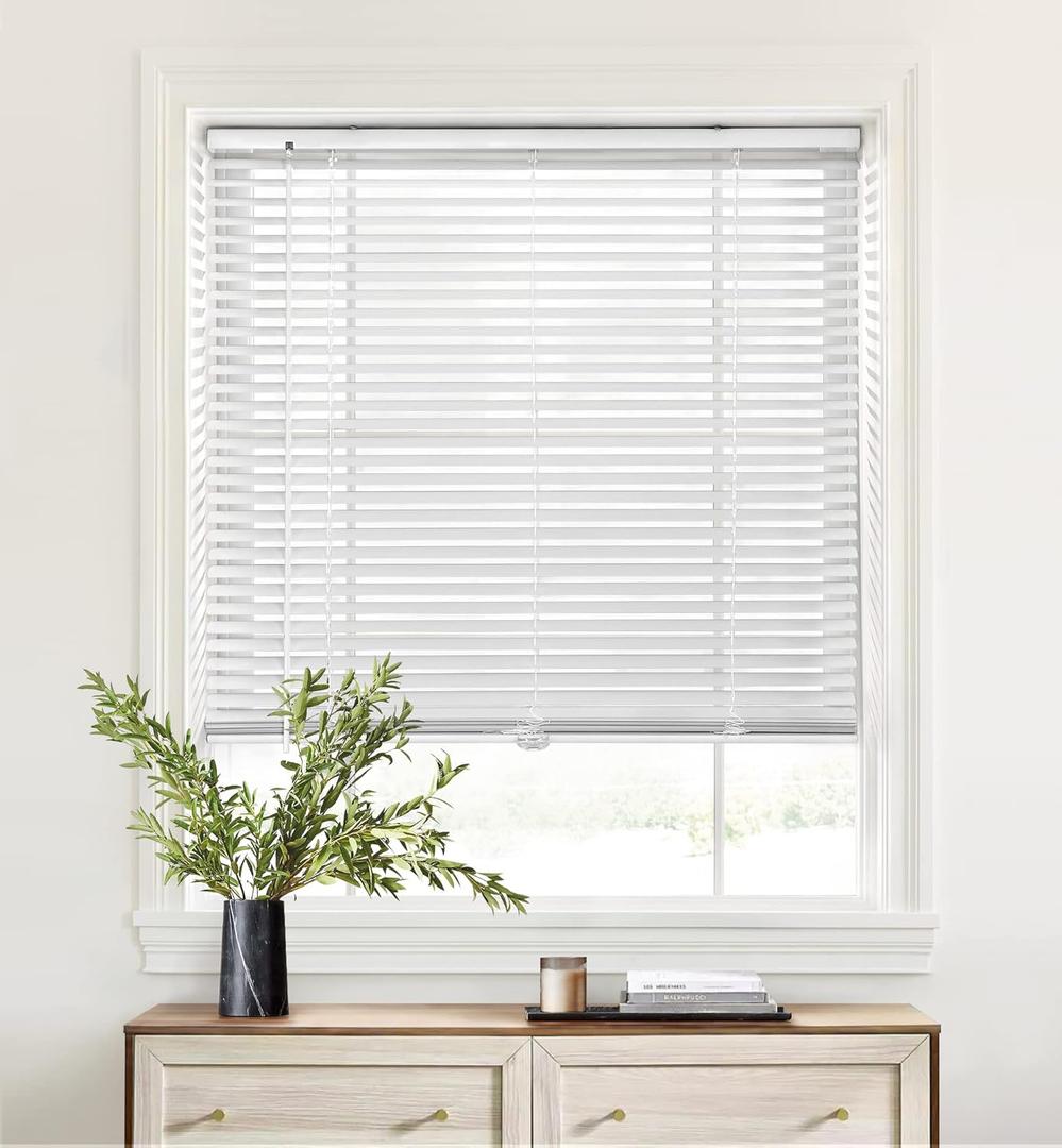 LazBlinds Cordless 1" Aluminum Horizontal Mini Blinds, Light Filtering Blinds for Windows, Blinds & Shades for Window Size 25'' W x 36'' H, White
