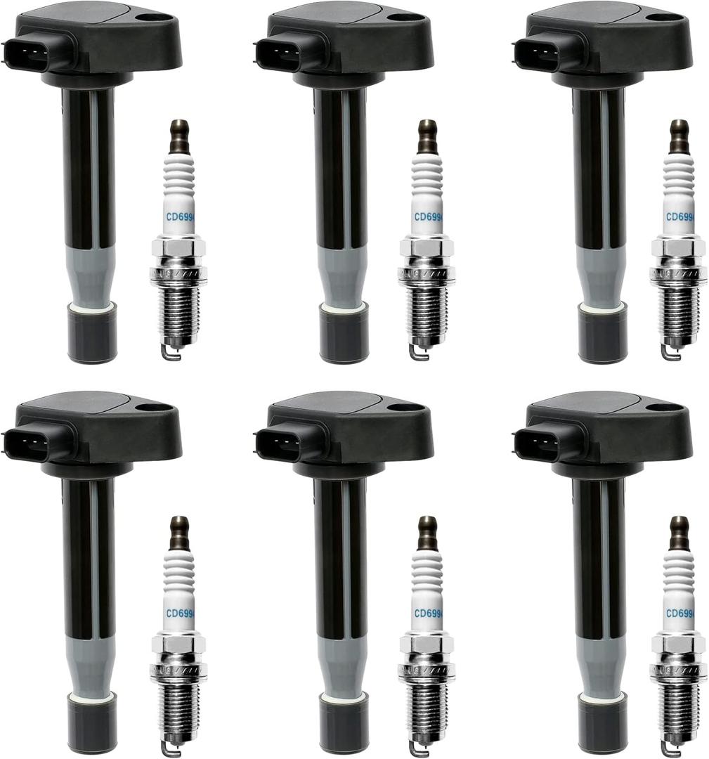 Ignition Coil & Spark Plugs Set of 6 Compatible with Honda Accord Odyssey Acura CL RL TL 3.0L 3.5L 3.7L V6 Replaces# UF242, 30520P8EA01
