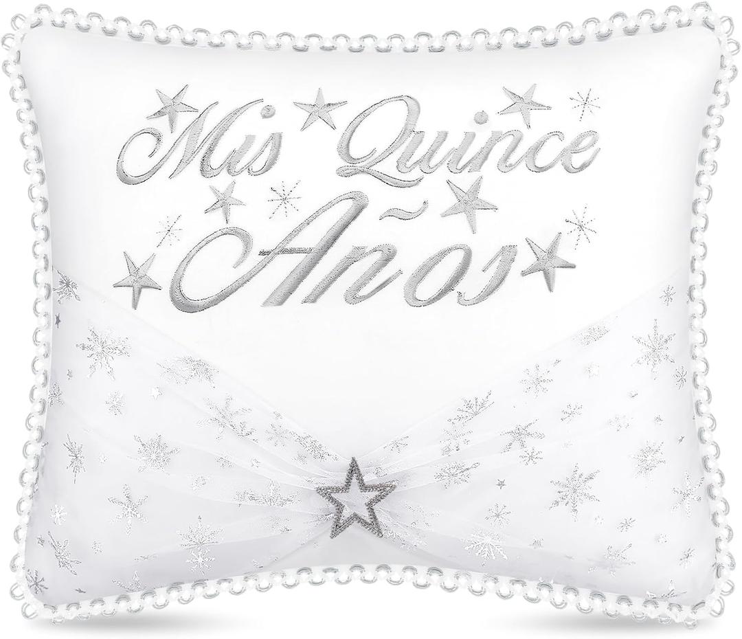 Beeveer Quinceañera Pillow 13 x 16 Inches White 15th Birthday Lace Pillows with Pillowcase Quinceanera Gift Decoration for Girls Chairs Sofas Ceremony Souvenir