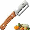 Multi-Functional Vegetable Peeler,2.5mm Stainless Steel Peeler Knife with Ergonomic wooden Handle & Bottle Opener,2 in 1 kitchen Tool for Fruit Apple,Potatoes, Sugar Cane (Silver/Burlywood)