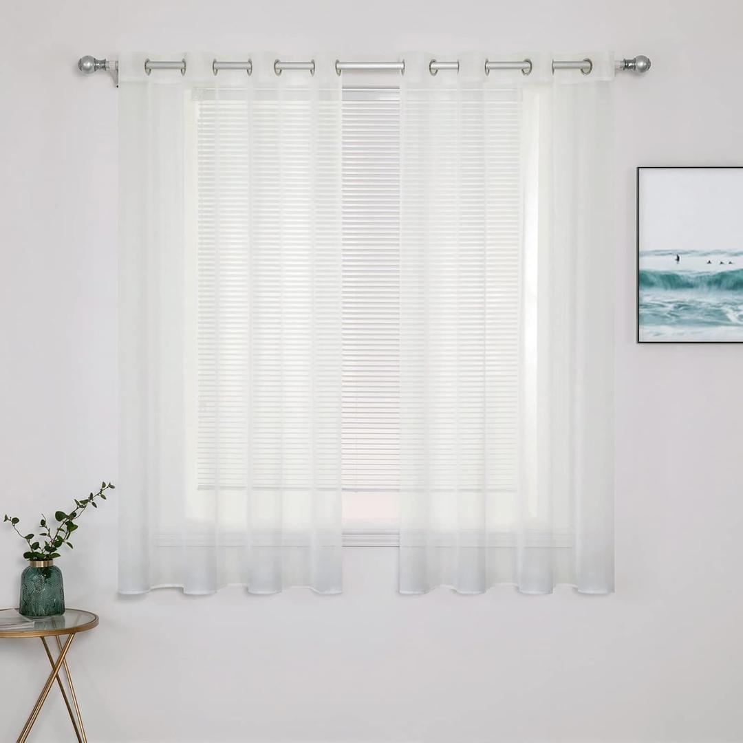 MIULEE 2 Panels Solid Color Ivory Sheer Curtains Elegant Grommet Top Window Voile Panels/Drapes/Treatment for Bedroom Living Room (54X63 Inches)