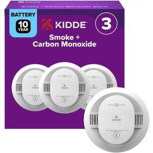 Kidde Smoke & Carbon Monoxide Detector, 10-Year Battery, 30CUD10, 3 Pack
No Battery Replacements or Low Battery Chirps, 2-in-1 Detection, LED Status Lights, Ideal for Homes & Apartments