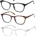Reading Glasses for Women Men Stylish Lightweight Magnifying Readers +0.50 Cheaters Glasses W/Sping Hinges 3 Pack Black/Tortoise Shell/Clear Frames
