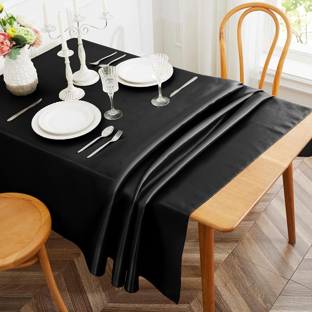 1 Pack Black Satin Tablecloth, 58 x 102 Inches Rectangle Black Table Cover,Smooth Fabric Satin Table Cloths,Luxury Silk Tablecloth for Party Wedding Dining Banquet