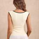 Women's Sweetheart Neck Sleeveless Tank Tops Slim Fit Elegant Color Block Knit Tops (S)