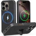 AUROX for iPhone 16 Pro Case With Invisible Stand [MagSafe Compatible] Military-Grade Protection, Shockproof Magnetic Case for Men, Carbon Fiber Textured Surface - Black