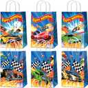 12PCS Hot Car Happy Birthday Party Favor Bags Race Car Party Supplies Wheels Car Party Gift Goodie Bags Hot Car Happy Birthday Game Party Treat Bags for Baby Shower Hot Car Wild Racer Party Favors