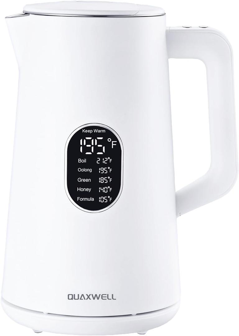 1.5L Electric Kettle Stainless Steel, Double Wall Cool Touch Teapot, Fast Boil,5 Temperature Control, LED Display, Auto Shut-Off,Keep Warm Function (Porcelain White)