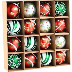 3.15 Christmas Balls Ornaments - 16PCS Plastic Christmas Tree Balls, White Green Silver and Red Hanging Decorations, Shatterproof Ornaments for Christmas