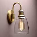 Yosoan 1-Light Brass Modern Vintage Indoor Wall Sconce, Vanity Single Luxury Hardwired Retro Textured Clear Oval Cone Glass Shade with Industrial Curved Rod Bathroom Lamp(Antique)