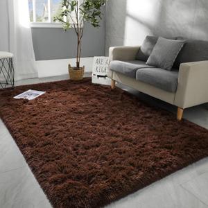 Hutha 4x6 Large Area Rugs for Living Room, Super Soft Fluffy Modern Bedroom Rug, Brown Coffee Indoor Shag Fuzzy Carpets for Girls Kids Nursery Room Home Decor