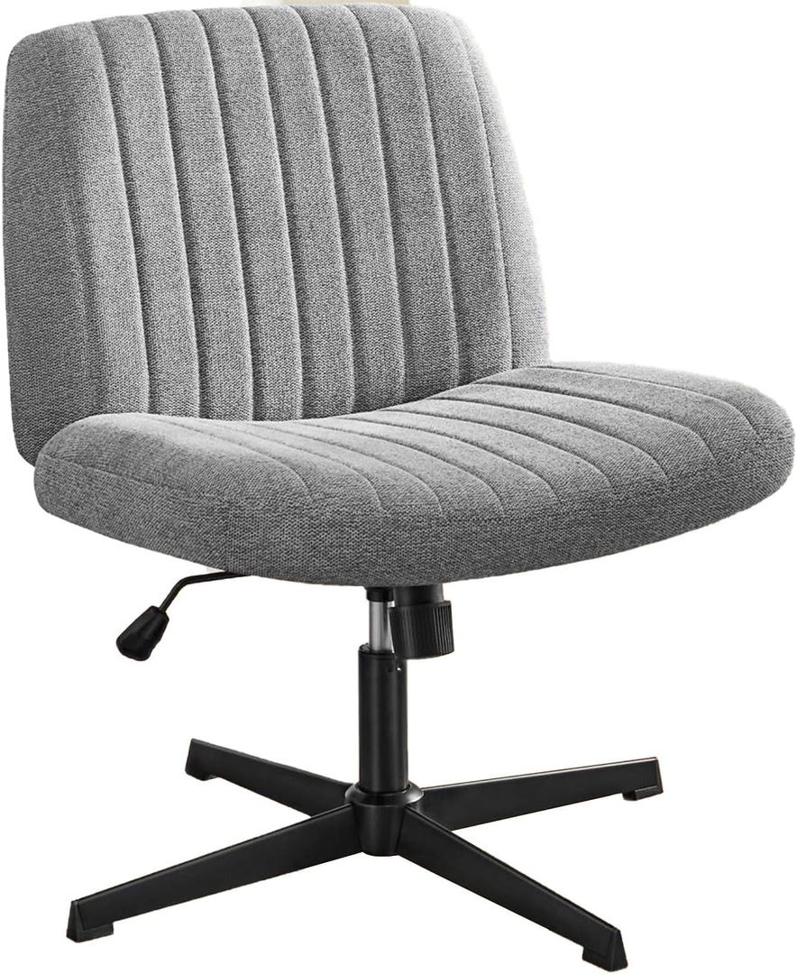 Criss Cross Chair, Armless Desk Chair Wide Seat for Home Office Vanity, No Wheels, Height Adjustable, 360° Swivel, Grey