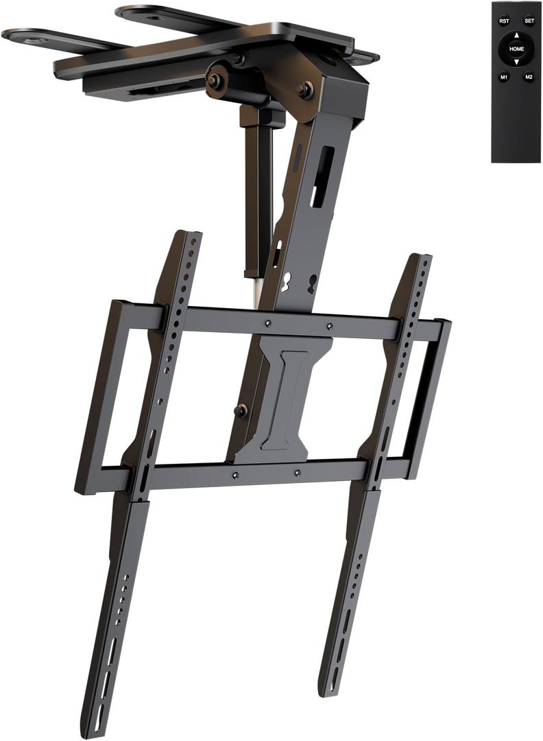 Motorized Ceiling TV Mount with Remote for 37-75‘’ TVs, Flip Down, Black