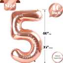 Rose Gold 5 Balloon, Number Balloons 40 Inch, 5th Birthday Balloon Decorations, Rose Gold Party Supplies, 5 Number Balloons, Number 5 Balloon